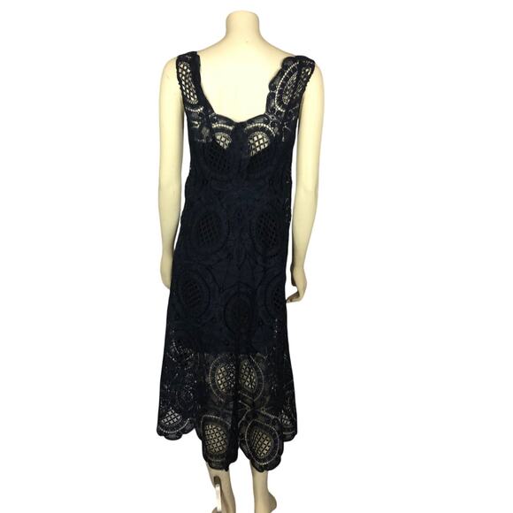 Tracy Reese Navy Surplice sleevless scalloped Lace Embroidered Dress size 4 - Picture 3 of 12
